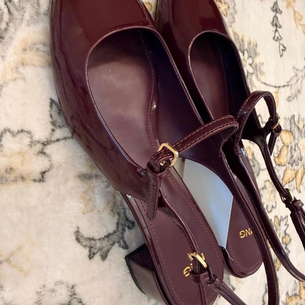 Mango Burgundy and Purple Patent Round Toe Slingback Heels - Picture 3 of 7